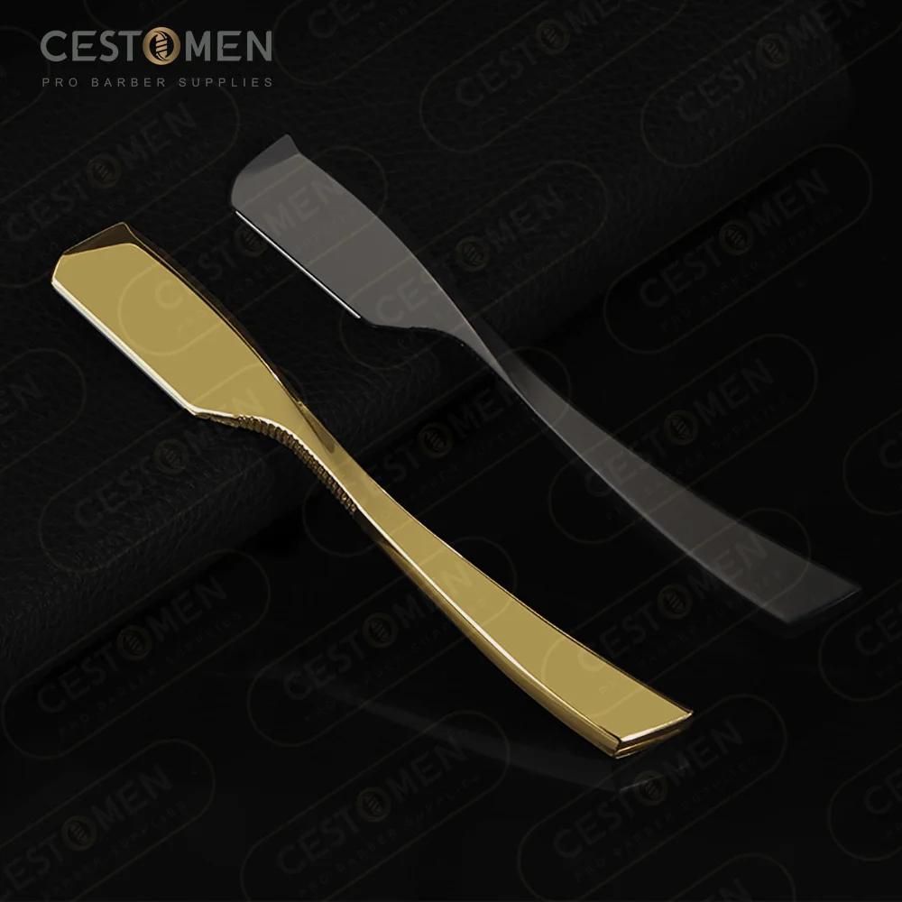 CestoMen дълга дръжка разгъваема мъжка бръснач за бръснене галванично злато с едно острие бръснар прав ръб бръснач за бръснарница за бръснарница