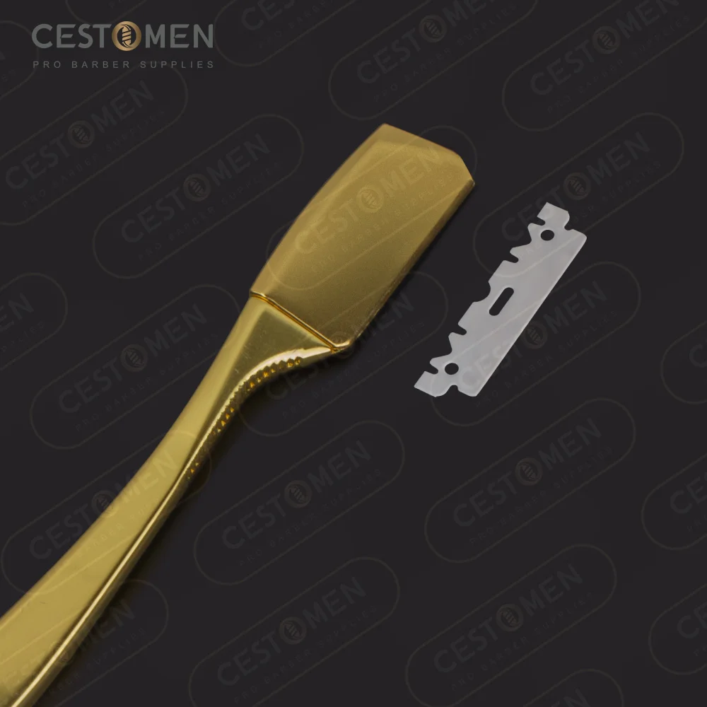 CestoMen дълга дръжка разгъваема мъжка бръснач за бръснене галванично злато с едно острие бръснар прав ръб бръснач за бръснарница за бръснарница 1