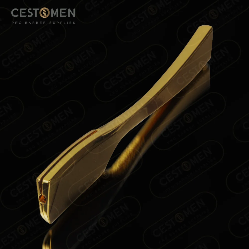 CestoMen дълга дръжка разгъваема мъжка бръснач за бръснене галванично злато с едно острие бръснар прав ръб бръснач за бръснарница за бръснарница 3