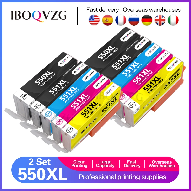 IBOQVZG 2Set PGI550 Съвместим касета с мастило за Canon PIXMA IX6850 MX725 MX925 IP7250 MG5450 MG5550 MG6450 MG5650 6650 принтер