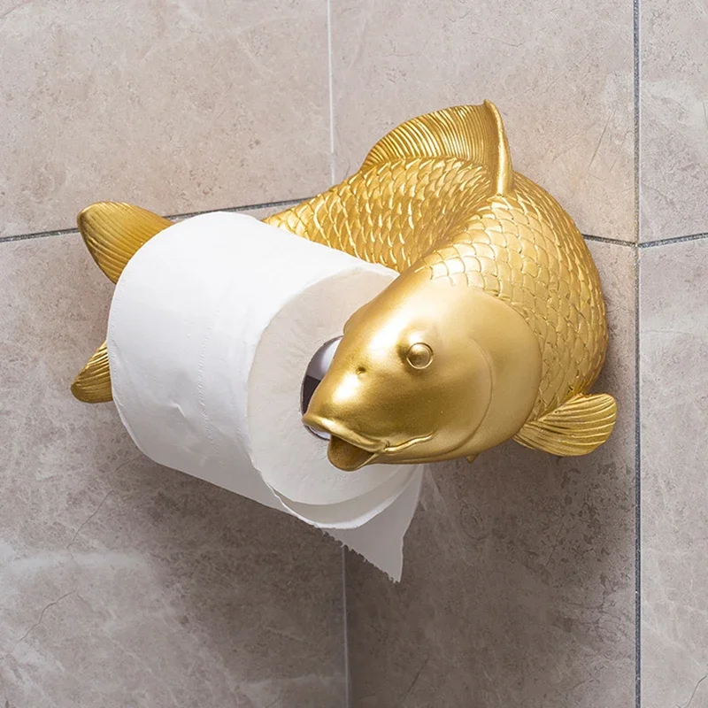 Koi статуя риба занаят тоалетна хартия притежателя кърпа багажник стена висящи баня домакинство тоалетна хартия багажник безплатно пробиване декорация