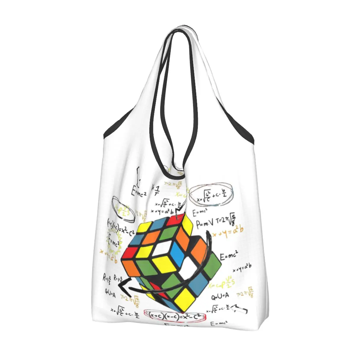 За многократна употреба Cool Math Rubik Rubix Rubics Player Cube Math Lovers Пазарски чанти за хранителни стоки Сгъваеми хранителни миещи се пазарски чанти