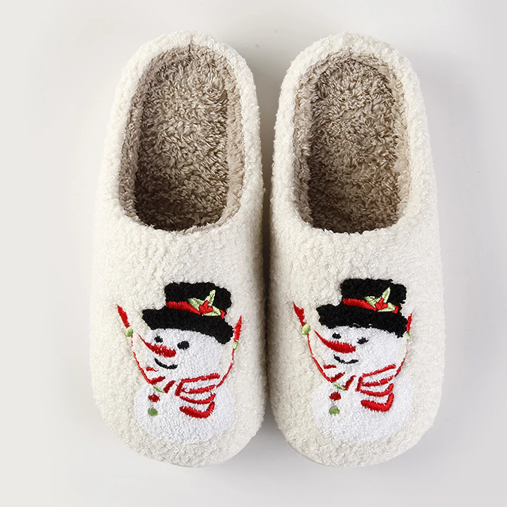 Жени Коледни печатни чехли Неплъзгаща се спалня Уютен чехъл Мека топла къща чехли Пухкави удебелени чехли Коледен подарък 0