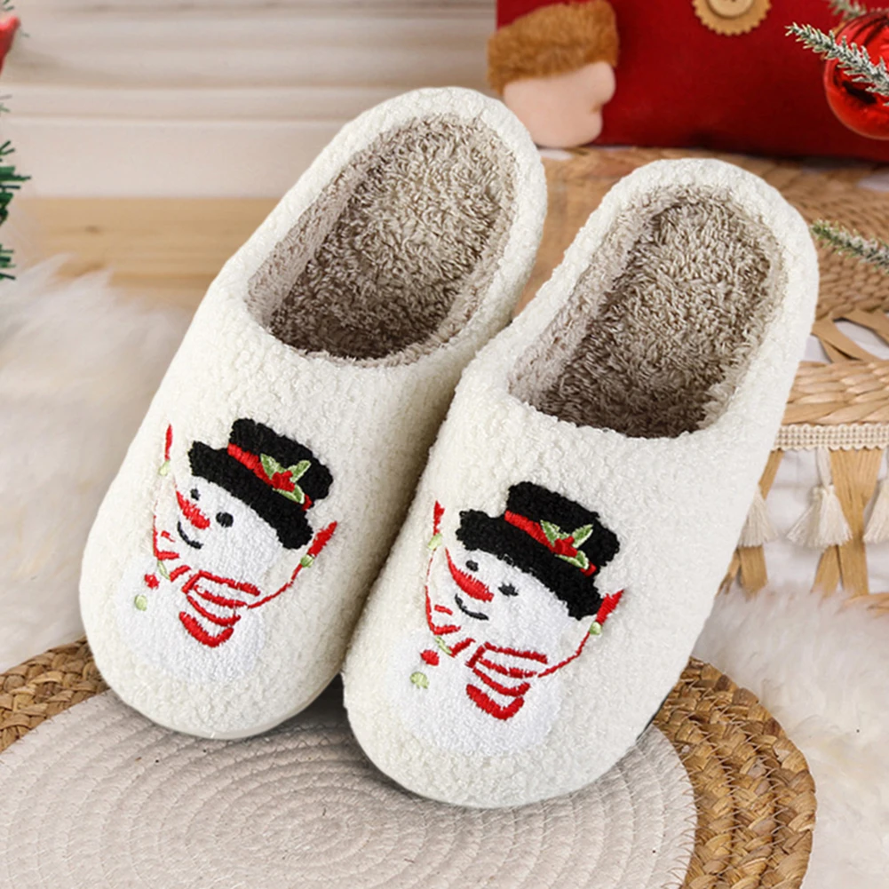 Жени Коледни печатни чехли Неплъзгаща се спалня Уютен чехъл Мека топла къща чехли Пухкави удебелени чехли Коледен подарък 2
