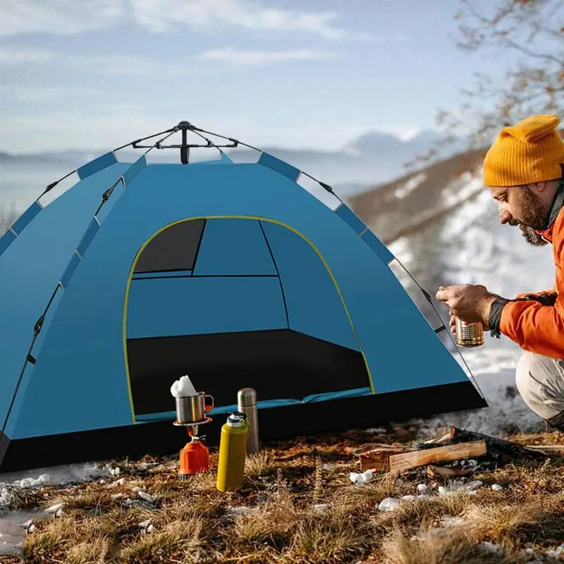 2 човек на открито изскачаща палатка водоустойчива палатка къмпинг семейство на открито Llightweight незабавна настройка туристическа палатка с 2 врати