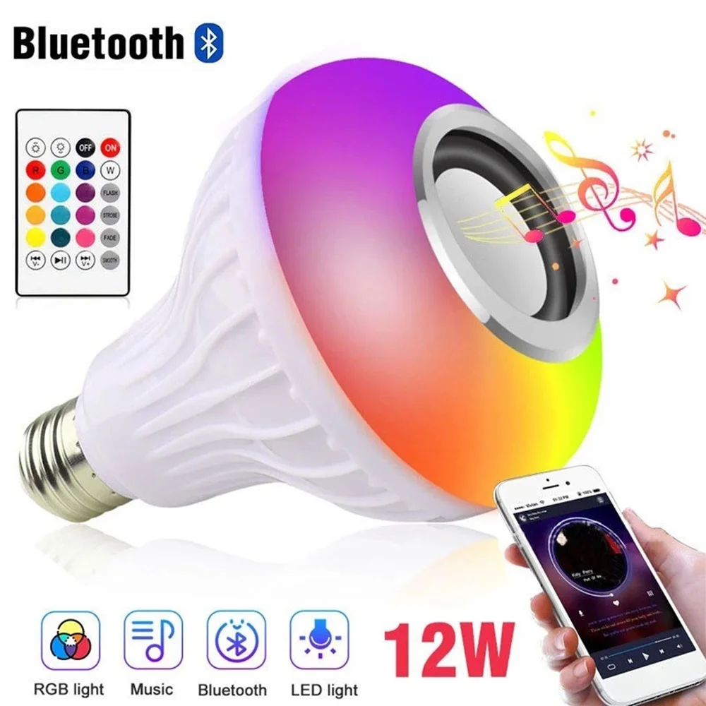 12W E27RGB Bluetooth светлина музика многоцветни променящи се крушки Bluetooth Led интелигентни крушки с дистанционно управление за домашно парти