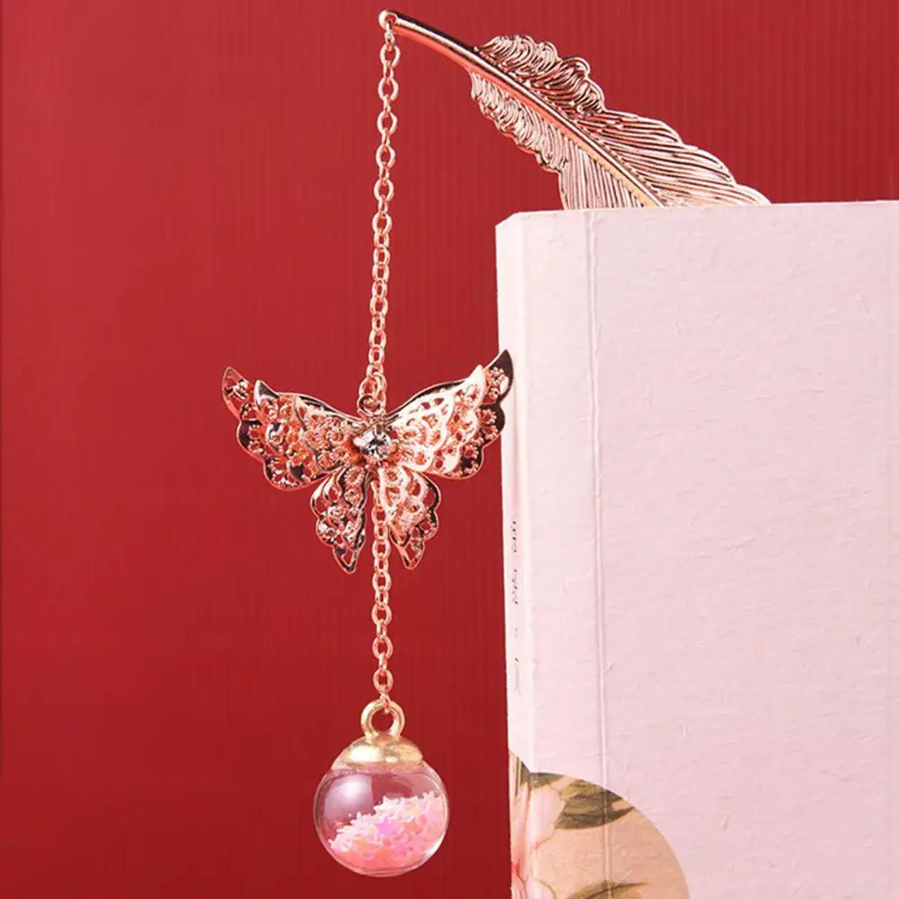Bookmark with Butterfly Tassels Book Holder with Pendant Butterfly Tassels Stylish Chinese Feather Bookmark Metal with Butterfly