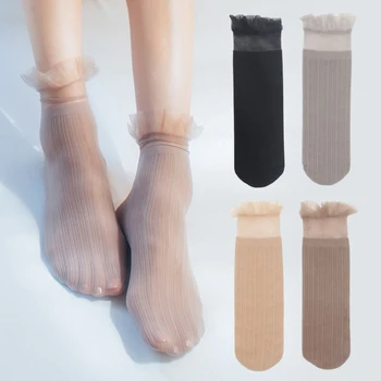 1 двойка жени прозрачна мрежа стъкло копринени чорапи лято кристал дантела твърд чорап за дами нови еластични секси ултратънки чорапи