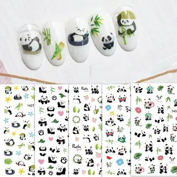 1 лист прекрасна карикатура панда самозалепващи нокти стикери бамбукови листа нокти съвети Decal DIY аксесоари за маникюр