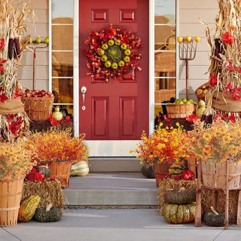 1 Пакет изкуствени есенни цветя открит градински декор есенен цветен букет за Деня на благодарността Начало Сватба Коледна украса 4