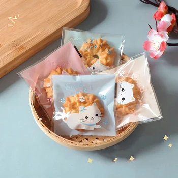 100 бр 7x7cm храна чанта самозалепващи DIY сладък опаковане печене малки бисквитки бонбони Ziplock съхранение джоб сватба рожден ден