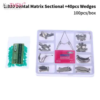 100pcs/set Стоматологична матрица Секционни контурни метални матрици Лента смола затягане пръстен зъболекар инструменти със силиконов стоматологичен клин