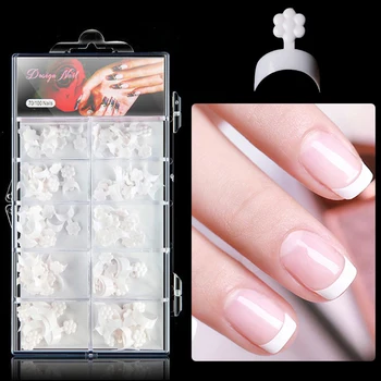 100PCS Бели френски нокти изкуство съвети половин капак акрилни къси изкуствени фалшиви нокти за разширение маникюр инструменти
