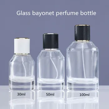 10pcs 30ml / 50ml / 100ml празен байонетни парфюмни бутилки контейнер прозрачно стъкло спрей бутилка квадрат кримпване парфюм съд опаковка