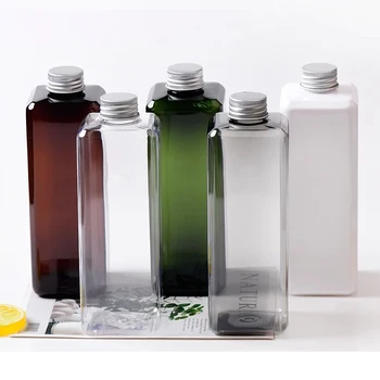 12pcs 500ml празни бели прозрачни квадратни PET бутилки с алуминиева капачка Голям душ гел шампоан пластмасов контейнер козметика опаковки