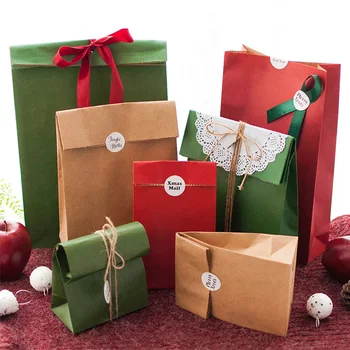 12pcs Ретро Крафт хартиена торбичка Плътен цвят подаръчни торбички за бонбони Шоколадова торта Опаковка Рожден ден Коледно сватбено парти Услуги