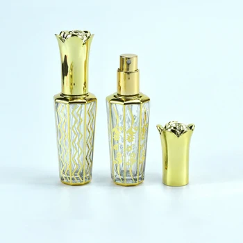 14ml стъклен спрей парфюмна бутилка златна издълбана многократна употреба дозатор за етерично масло пътуване преносими празни козметични контейнери флакони