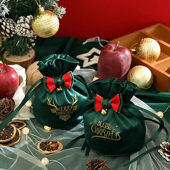 1PC Весела Коледа подарък чанта бонбони Коледа ябълка кадифе шнур торбички сватба Feative парти Нова година благоприятстват чанти за опаковане на подаръци 3