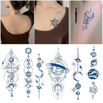 1pc водоустойчив временен стикер за татуировка 3D пеперуда фалшива татуировка Лунна планета Трансфер Tatoo крак ръка ръка крак за жени боди арт