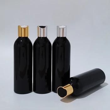 1pcs 250ml празен черен течен сапун лосион козметична бутилка със злато сребро алуминиев диск горната капачка, метални капачки лосион бутилки 0