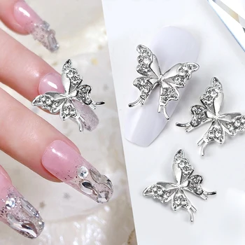 1бр Сребърна пеперуда нокти талисмани Златна Bowknot Pearl 3D нокти изкуство декорации желе кристал скъпоценни камъни нокти доставки за маникюр