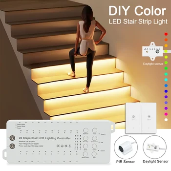 20 стъпки Стълбищна LED светлина със сензор за движение Интелигентна вътрешна спортна PIR Motion нощна светлина за осветление на домашни стълби Димиране