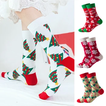 2023 Коледни чорапи Смешни Коледно дърво Снежинка Джинджифилов човек Бонбони тръстика памук тръба екипаж щастлив чорап мъже Нова година Смешни Sokken
