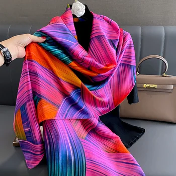 2024 Популярни 180X90CM топъл хиджаб мода сатен завърши шалове Четирите сезона дизайн шалове луксозна марка жени печат копринен шал 2