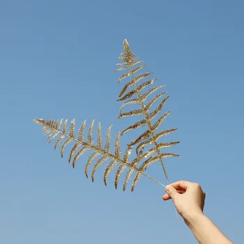 20pcs изкуствено растение златна коледна украса блясък куха цвете подреждане един клон персийски листа страна доставка