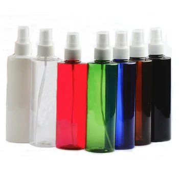250ml цилиндър плоска форма на рамото Пластмасова бутилка за многократна употреба с пръскачка за бяла цветна помпа Пластмасова преносима бутилка за парфюм със спрей