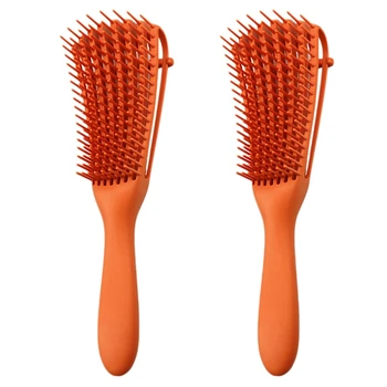 2X Четка за коса Разплитаща четка Масаж на скалпа Гребен за коса от 3A до 4C Извратени вълнообразни къдрава четка за коса Жени Мъжки салон оранжев 0