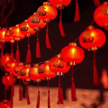 3/1.5m Червен китайски фенер с LED светлини Късмет Мини фенер Работещи с батерии висящи струнни светлини Китайска Нова година Декора