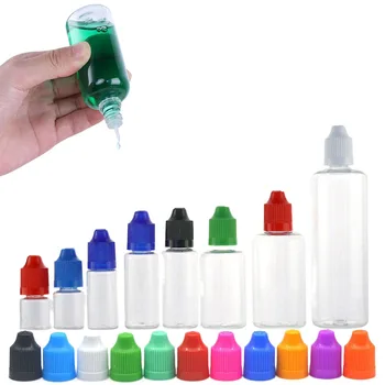 30Pcs 3ml-120ml PET празен изстискващ E течен капкомер бутилки Eye Vape масла Капка бутилка контейнери с цветни капачки с фунии