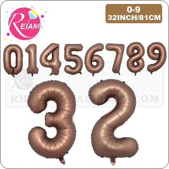 32 инча Шоколадово кафяво число балон хелий поплавък номер цифра хелий фолио балони рожден ден парти декор бебешки душ консумативи