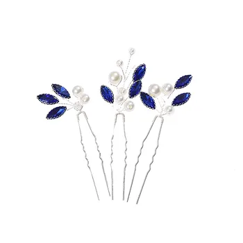 3PCS Сини кристални щифтове за коса Булчински щифтове за коса Ръчно изработени кристали Сватбени аксесоари за коса за коса DIY аксесоар коса