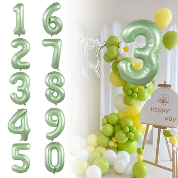 40inch маслинено зелен цифров алуминиев филм балон детски рожден ден 0-9 брой фолио балон сватбено тържество декорация бебе душ