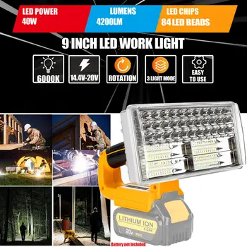 40W 4200LM безжична LED работна светлина аварийна светлина фенерче за DeWalt 20V MAX литиева батерия ръчна с 5V / 2.1A USB порт