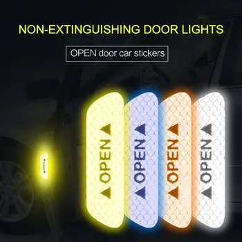 4pcs Светлоотразителен стикер за вратата на колата Предупреждение за отваряне Рефлекторна лента Decal Авто аксесоари за кола Външен вътрешен рефлектор