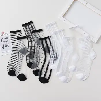 5 двойки летни жени секси Harajuku дантела окото рибарска мрежа чорапи смесени влакна прозрачен участък еластичност стъкло коприна чорапи