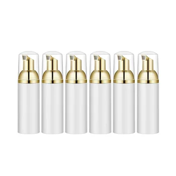 50ML / 1.7Oz пяна бутилка със златна помпа, 6Pcs, празни пенообразуващи диспенсъри за пътуване за сапун, шампоан, злато + бяло