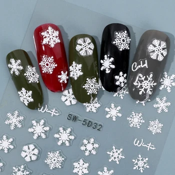 5D Коледа релефни стикери за нокти бели снежинки Дядо Коледа маникюр плъзгачи Нова година нокти изкуство красота декорация стикери 3