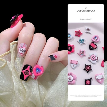5Pcs Допамин момичета нокти изкуство чар 3D бонбони цвят звезда сърце инкрустирани диамант нокти декор части карикатура ноктите части