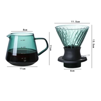600ML Потапяне Dripper Switch стъкло за V60 Изсипете върху кафемашина V форма капково кафе Dripper и филтри зелен 1