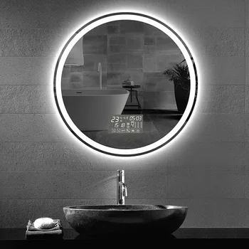 60CM кръг Smart Hotel спалня Defogging декоративно огледало 3 цвят регулируема подсветка с LED огледало за баня