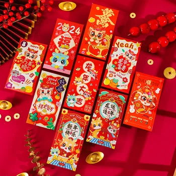 6PCS 2024 Китайска Нова година Червен пакет Новогодишен портфейл Личност Creative High Grade Dragon Spring Festival Universal 1
