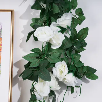 95CM бяла роза изкуствена коприна цветя венец фалшив растение лоза есен сватба дома стая декор Коледа подреждане градина арка
