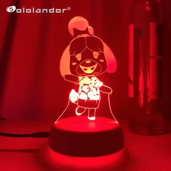 Animal Crossing Game Character Изабел 3D Led нощни светлини Готини подаръци за деца спалня нощно шкафче декорация лава лампи Изабел