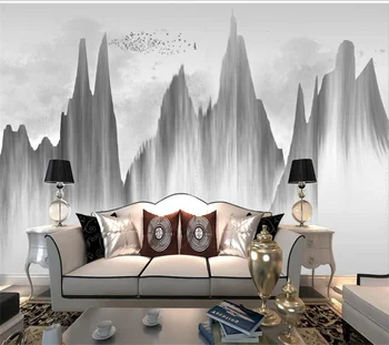 beibehang Персонализиран голям стенопис нов китайски стил черно-бяло мастило пейзаж пейзаж телевизия хол фон тапет