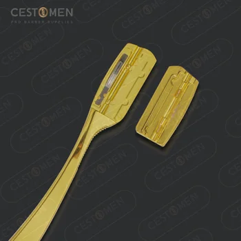 CestoMen дълга дръжка разгъваема мъжка бръснач за бръснене галванично злато с едно острие бръснар прав ръб бръснач за бръснарница за бръснарница 5