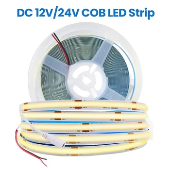 COB LED ленти DC 12V 24V 320 светодиоди линейна лента лента 8mm ширина гъвкави LED светлини лента за стая декор 3000K 4500K 6000K